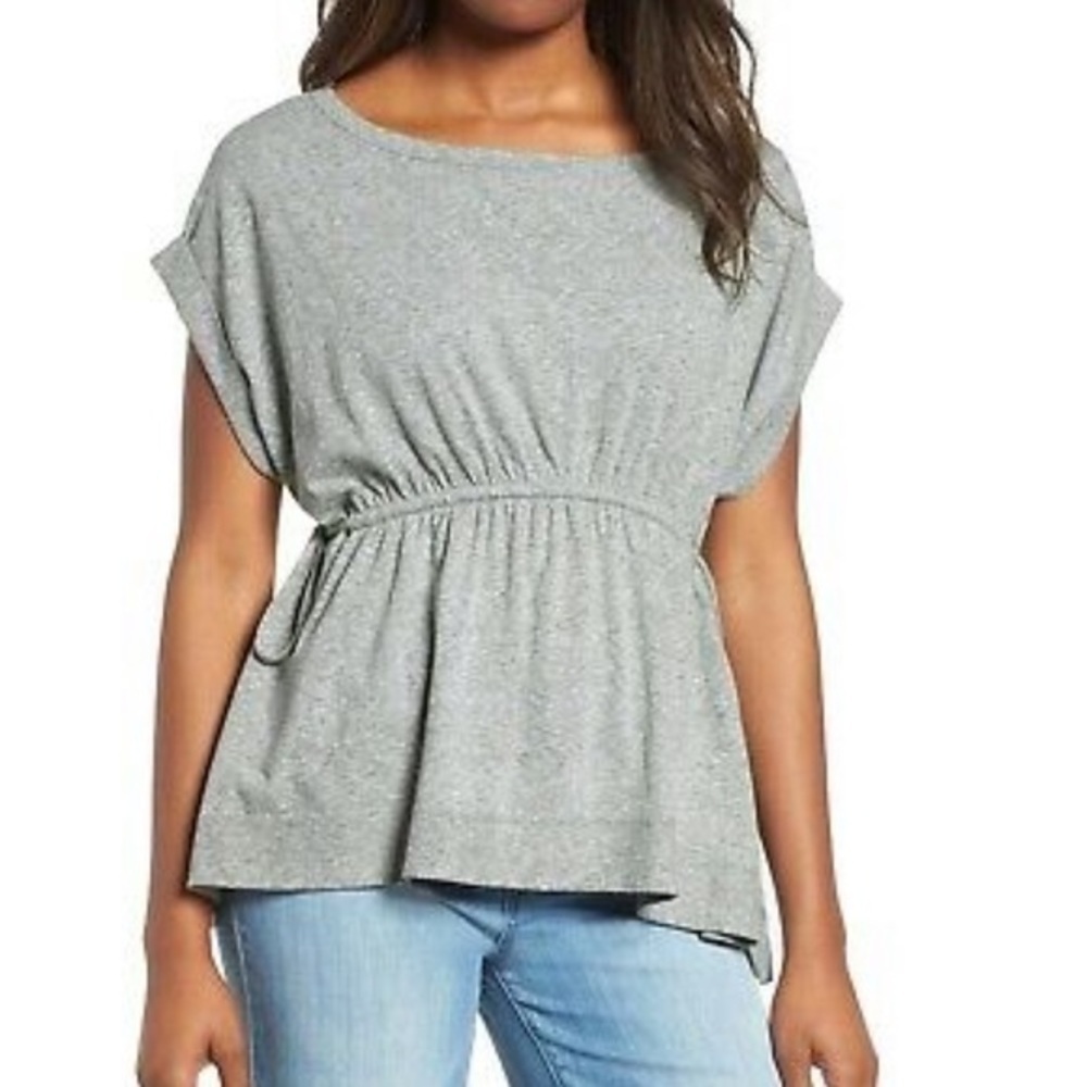 11 Caslon Tie Waist Peplum Tee NWT Olive Kalamata